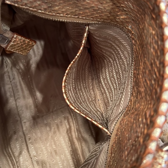 Prada Natural Woven and Metallic Snakeskin Trim Large Tote - Picture 7 of 16